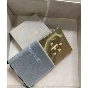 Jimmy Choo Gold JC Monogram Square Compact Mirror with Pouch and Box NEW#568